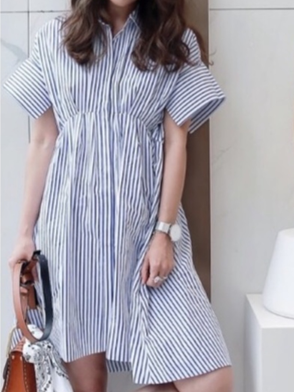 Victoria Beckham for Target Blue and White Striped Midi Shirt Dress